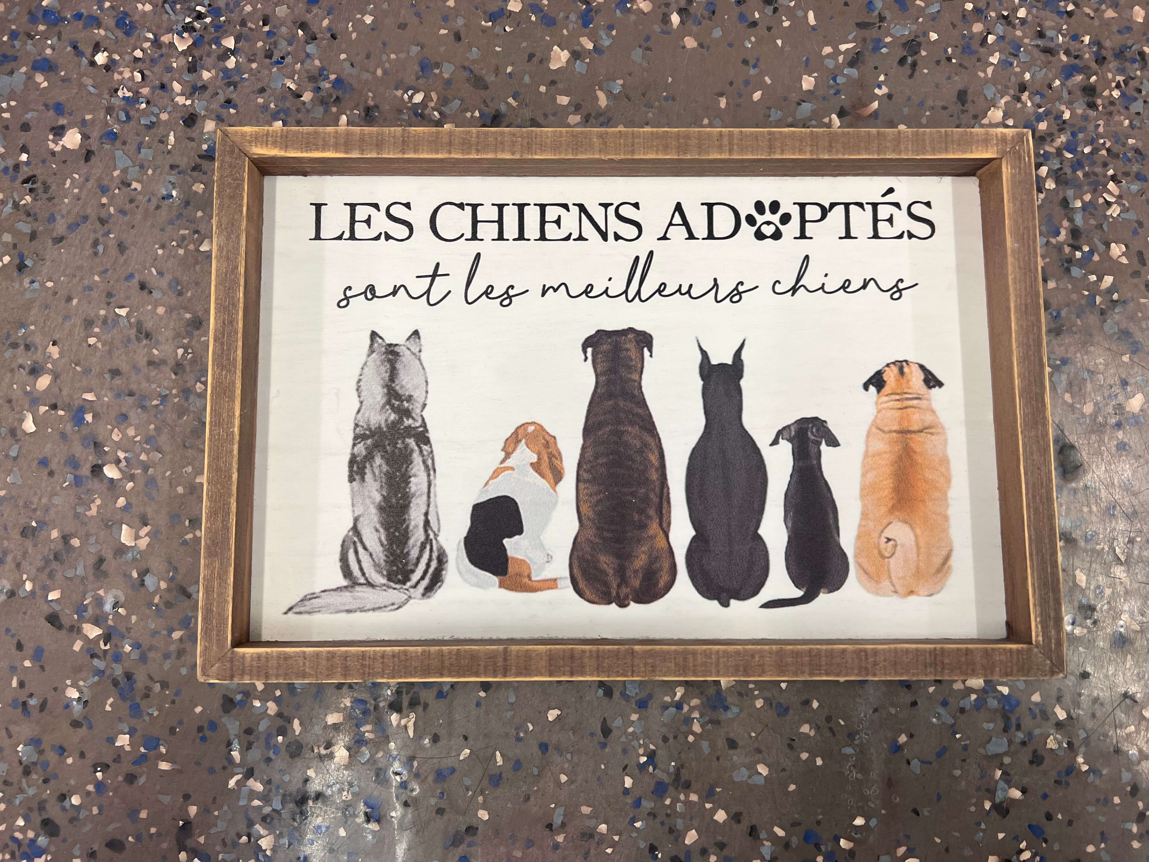 Cadre Décoratif en Bois - "Les Chiens Adoptés" - 30x20 cm