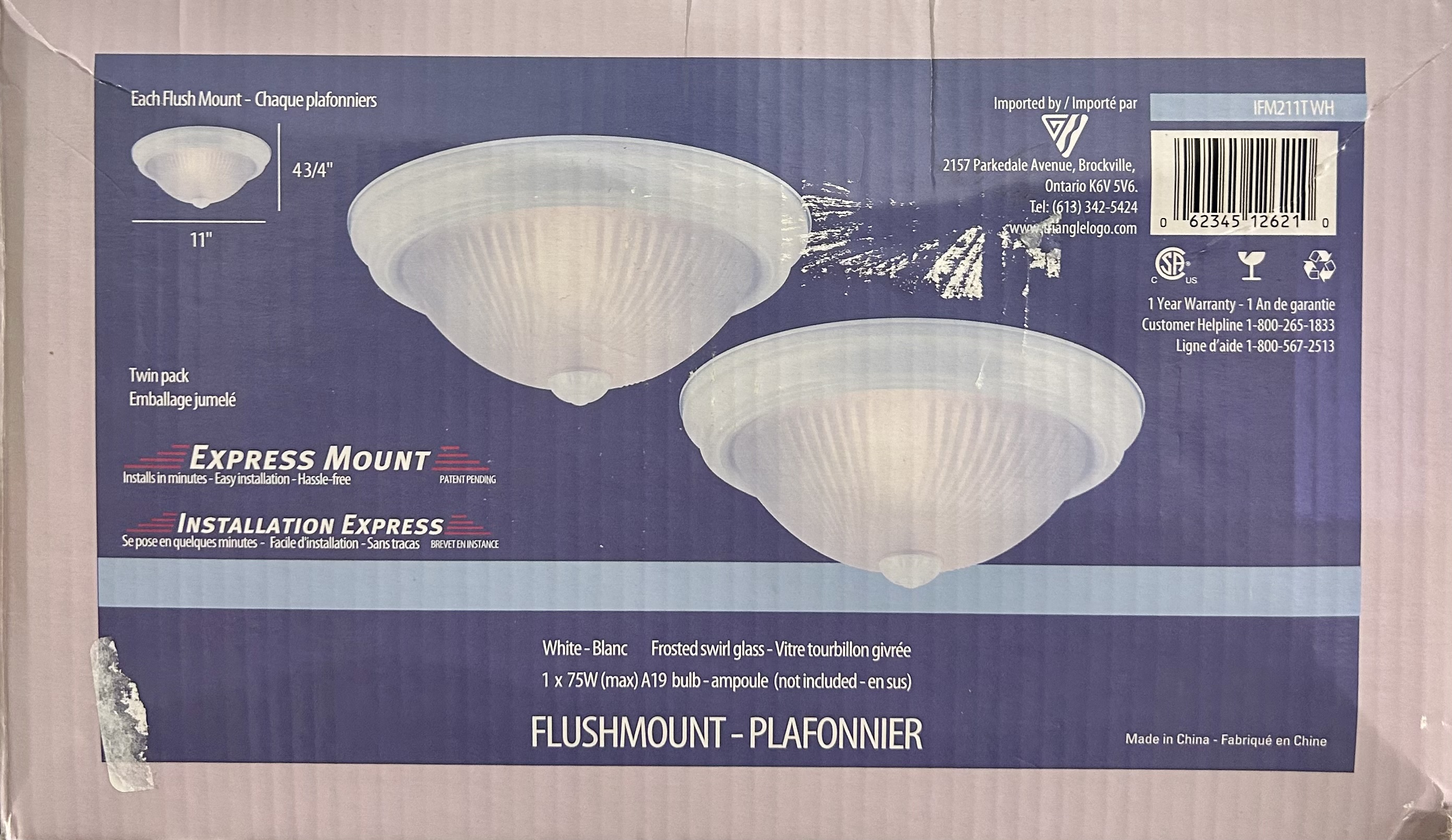 Plafonier  1x75W  Blanc Vitre Givrée