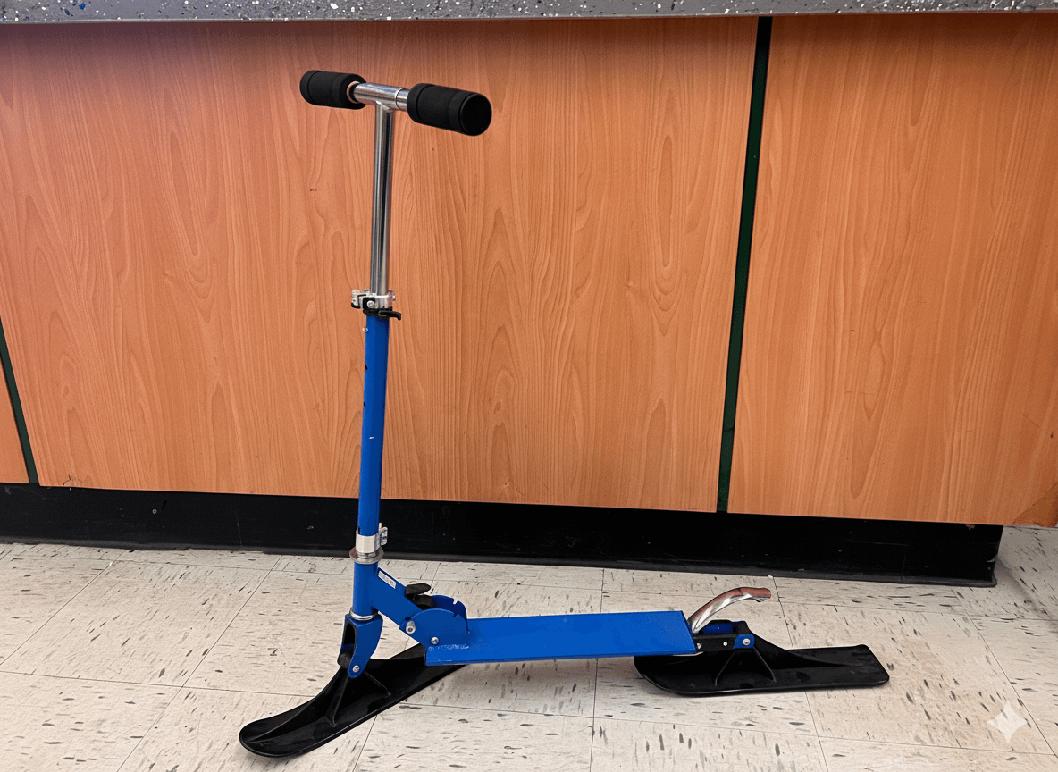 Trottinette des neiges pliable - Bleue avec skis