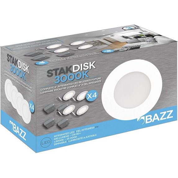 Ensemble de luminaires encastrés DEL intégrées STAK 4 po 3000K pour nouvelle construction (paquet de 4) 4.25''